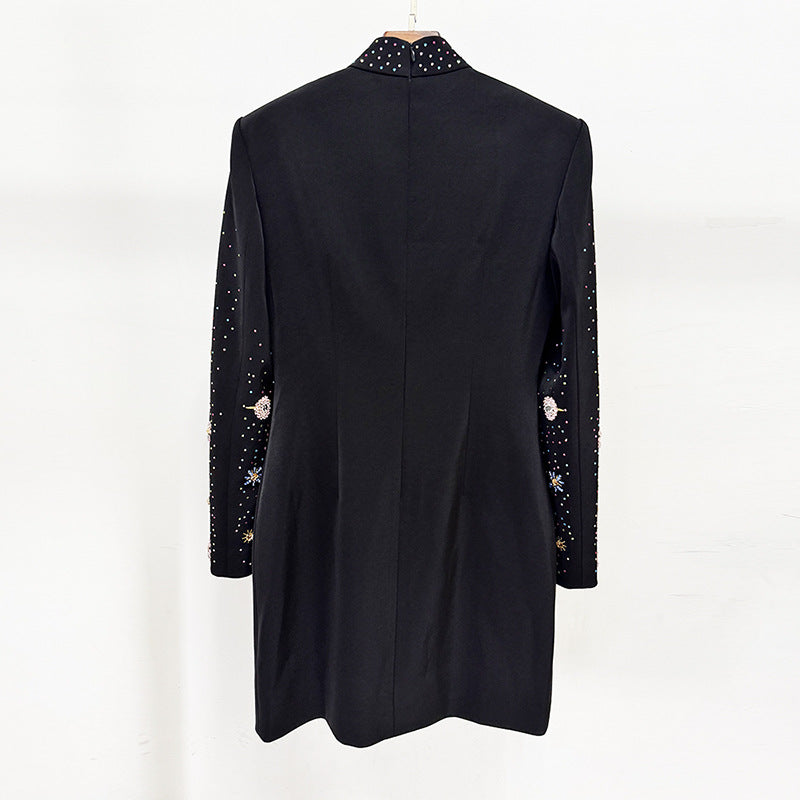 Fashion Diamond Embroidered Beads Rhinestone Long-sleeved Dress