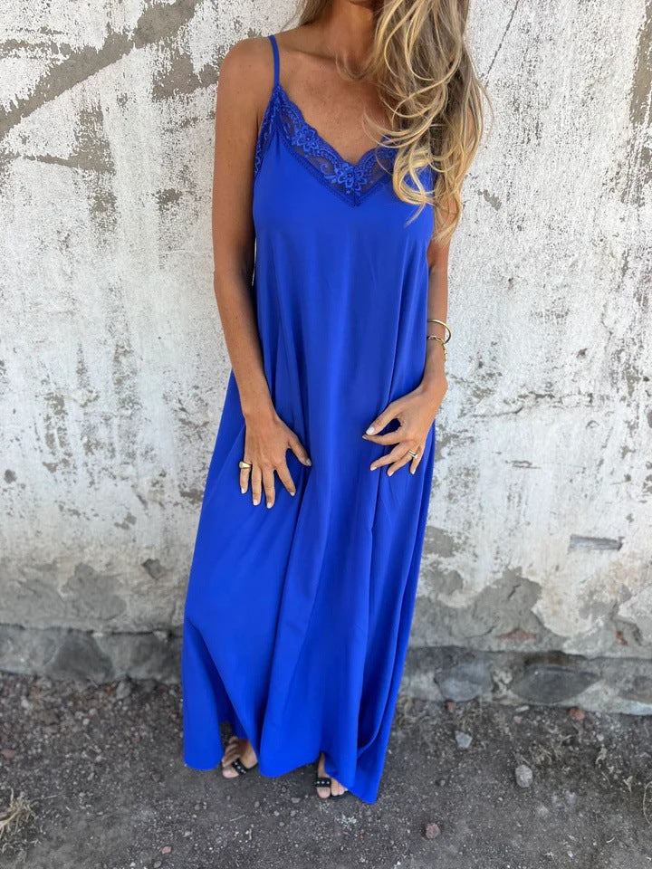 Sexy Sling Nightdress Solid Color Long Dress