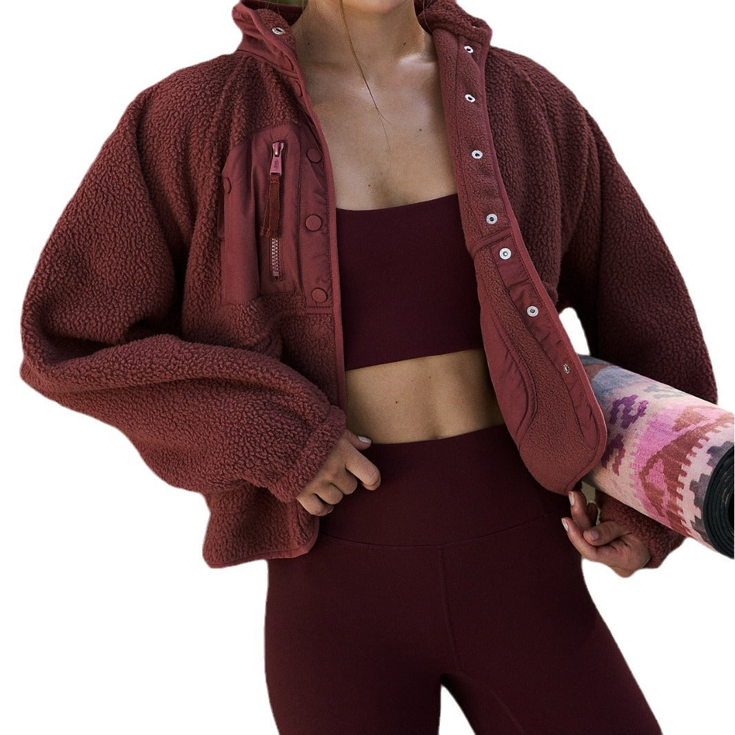 Women's Stand Collar Lightweight Warm Loose Single-breasted Sports Jackets
