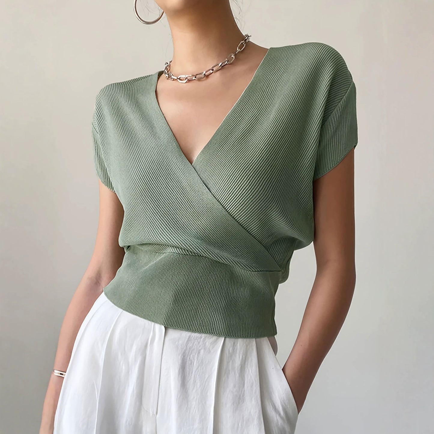 Women's Collar On Both Sides Easy Matching Waisted Design Sweaters