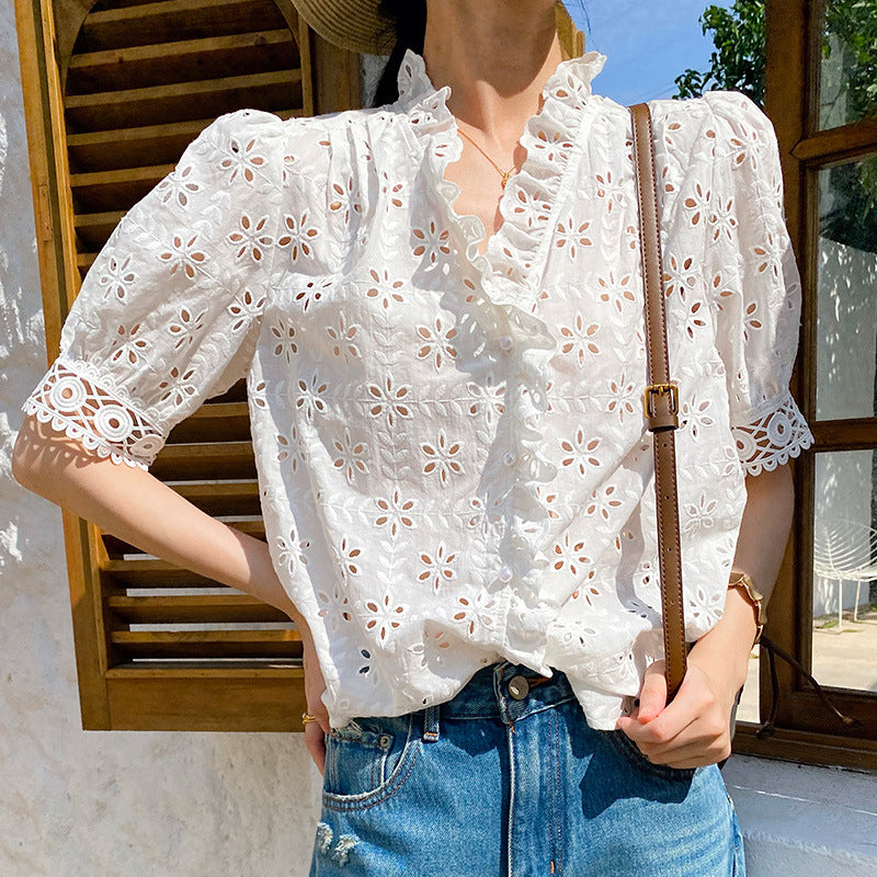 Women's Style White Shirt Long Sleeve Temperament Blouses