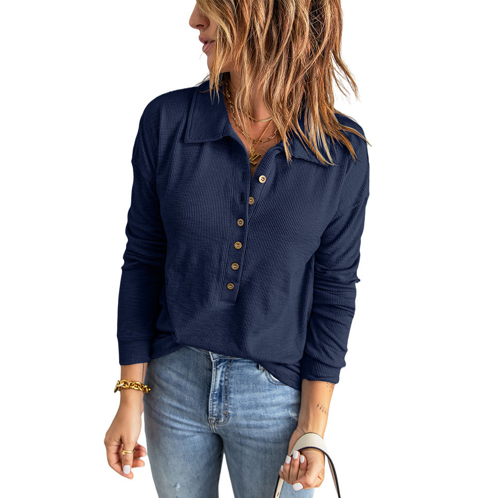 Women's Solid Color Single-breasted Lapel Long Sleeve Loose Sweaters