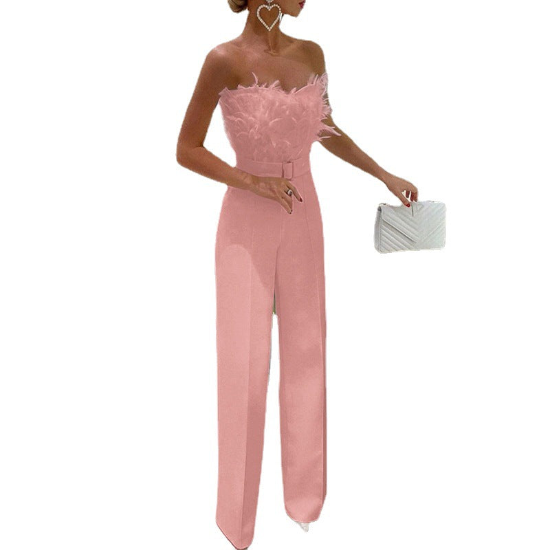 Women's Feather Stitching Sexy Tube Fashion Dress Jumpsuits