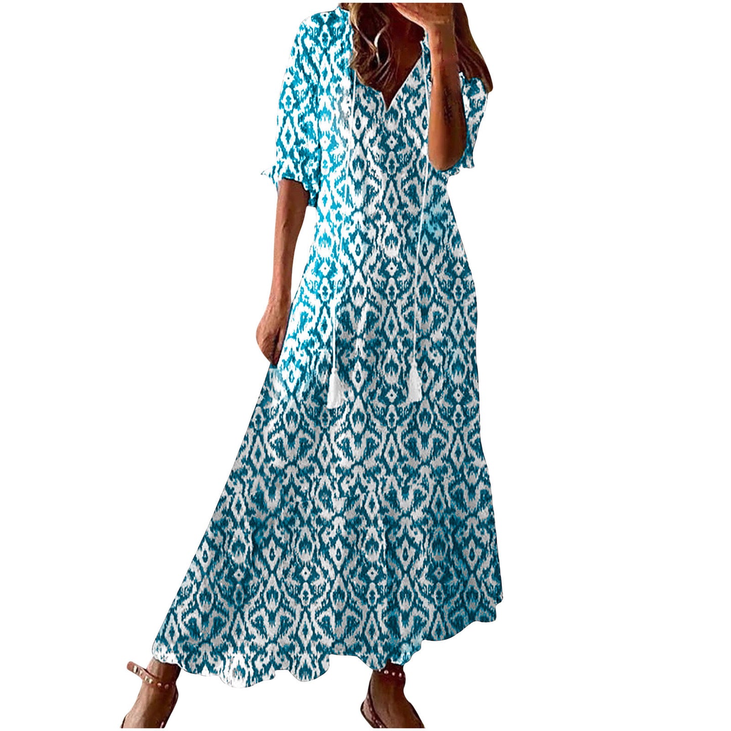 Women's Bohemian Style Print Dress Mid Waist Dresses
