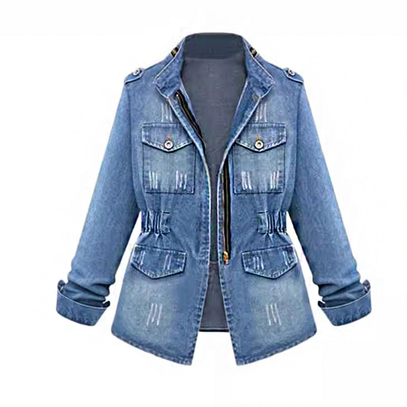 Women's Fashion Zipper Decorations Elastic Waist Denim Jeans