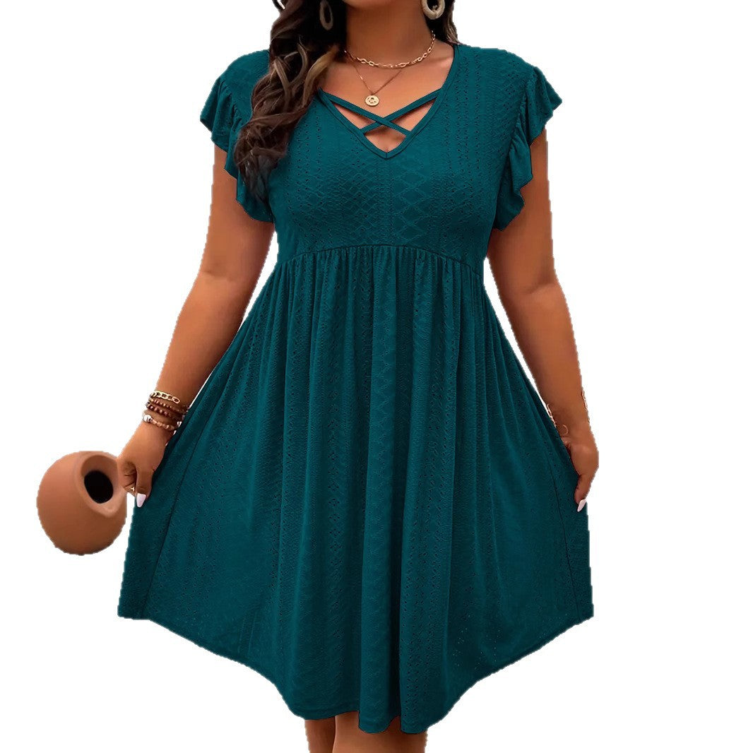 Women's Chic Holiday Solid Color Stitching Sleeve Dress