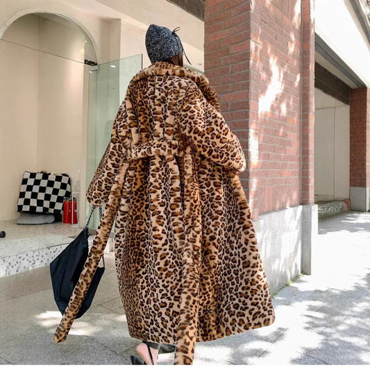 Fur Imitation Leopard Print Rabbit Super Coats