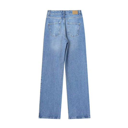 Women's French High Waist Straight Long Denim Jeans