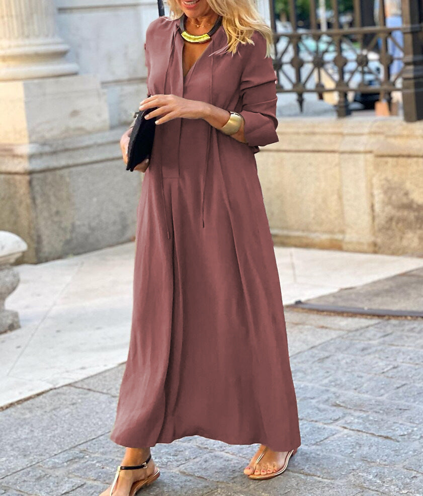 Large Swing Solid Color Lapel Long Skirts