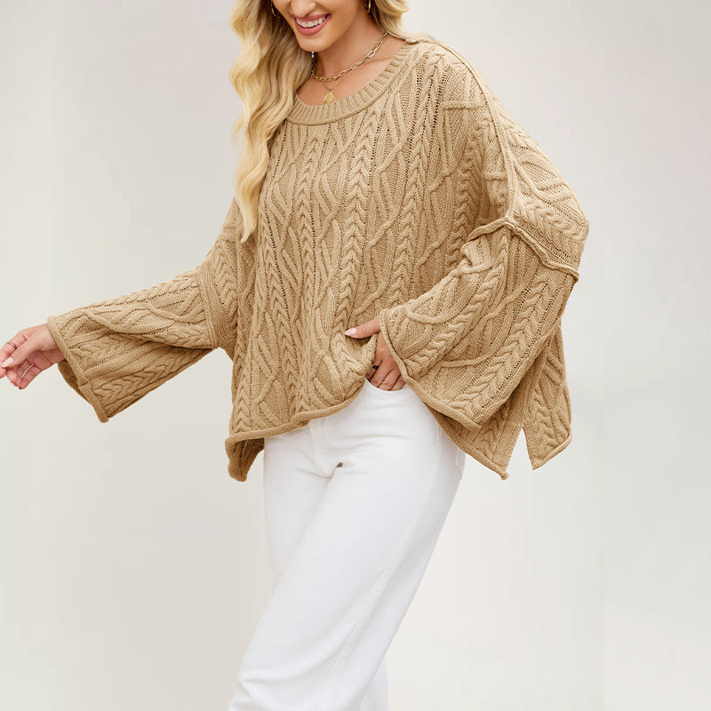 Women's Glamorous Cable Loose-fitting Solid Color Sweaters