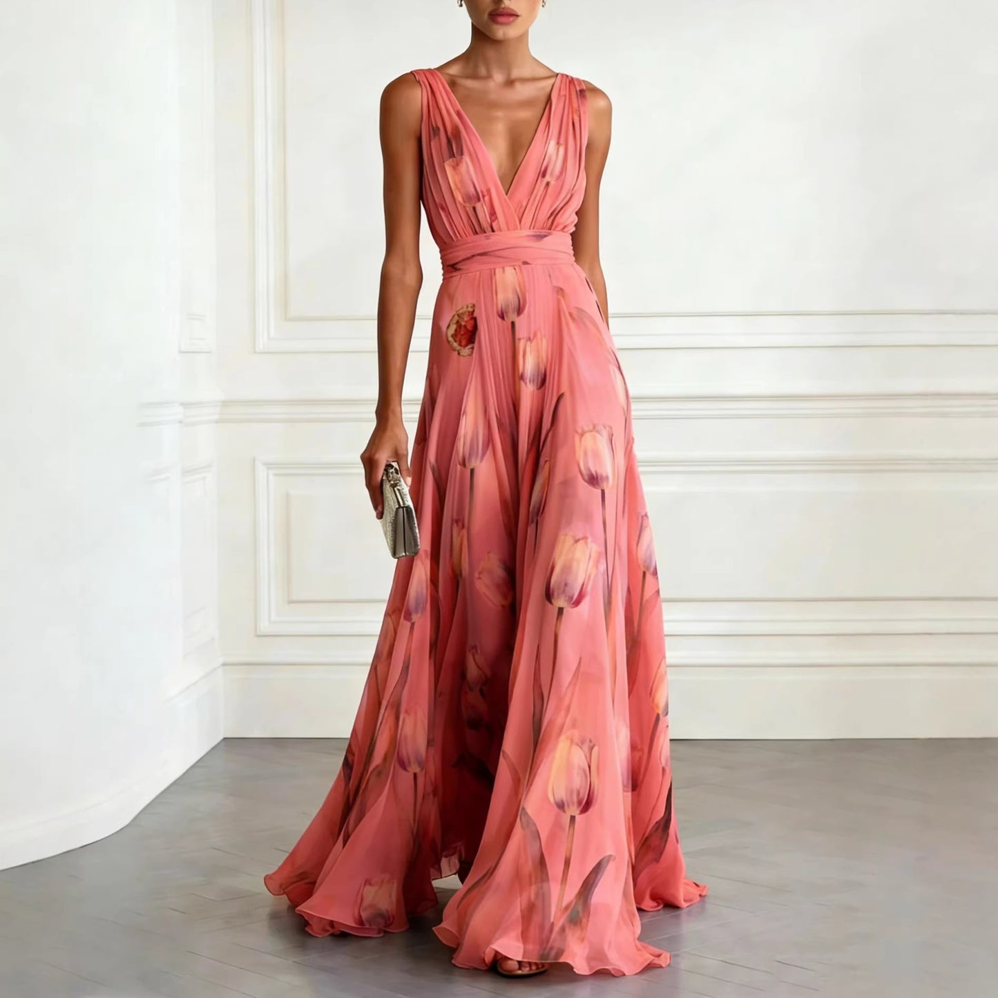 Color Source Sleeveless Encrypted Chiffon Printed Dress