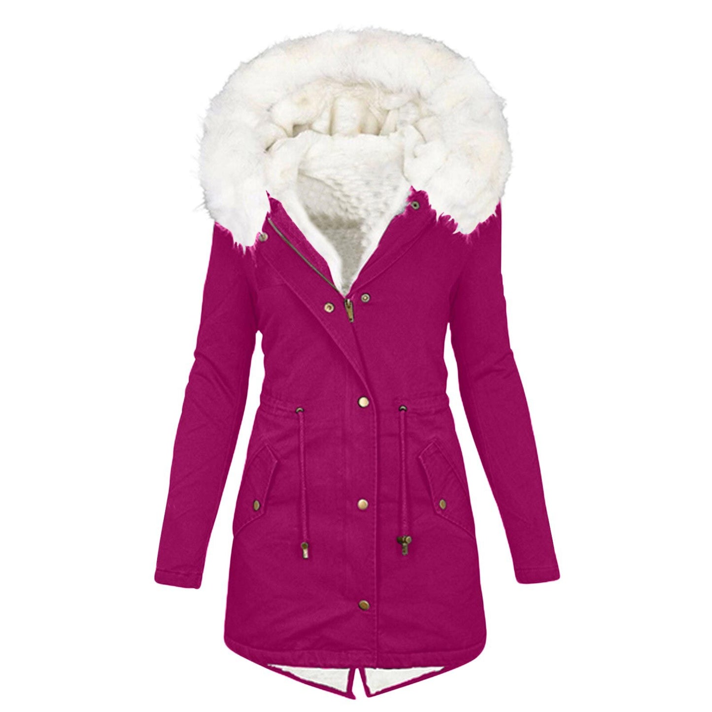 Women's Trench White Fur Collar Hood Warm Coats