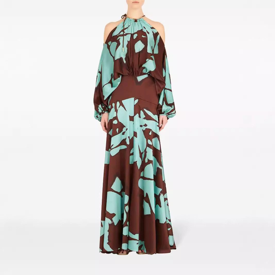 Women's Vacation Style Temperament Printed Raglan Sleeve Dresses