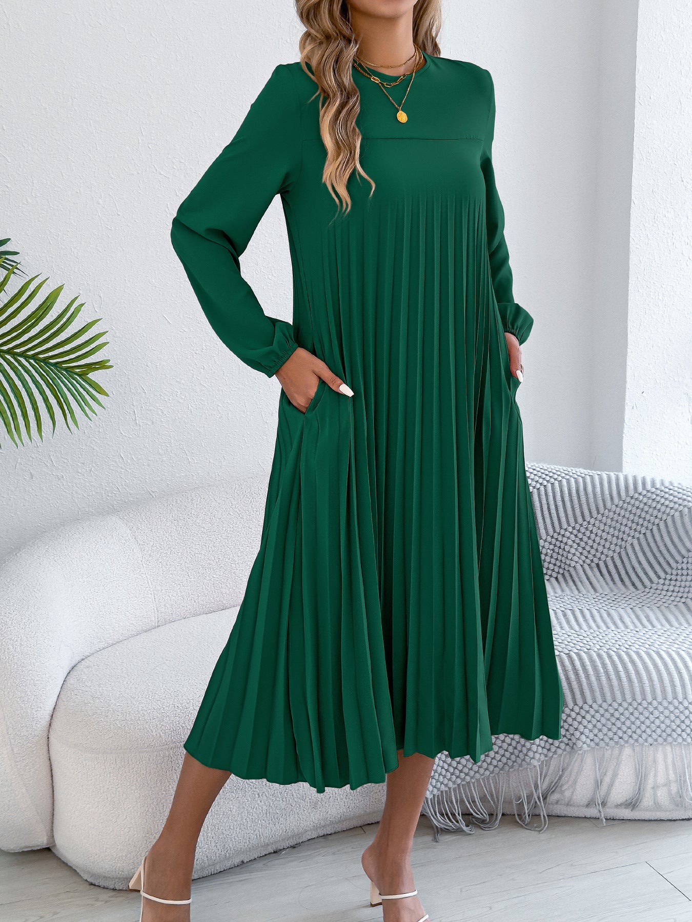 Women's Solid Color Long Sleeve Sexy Slit Dress