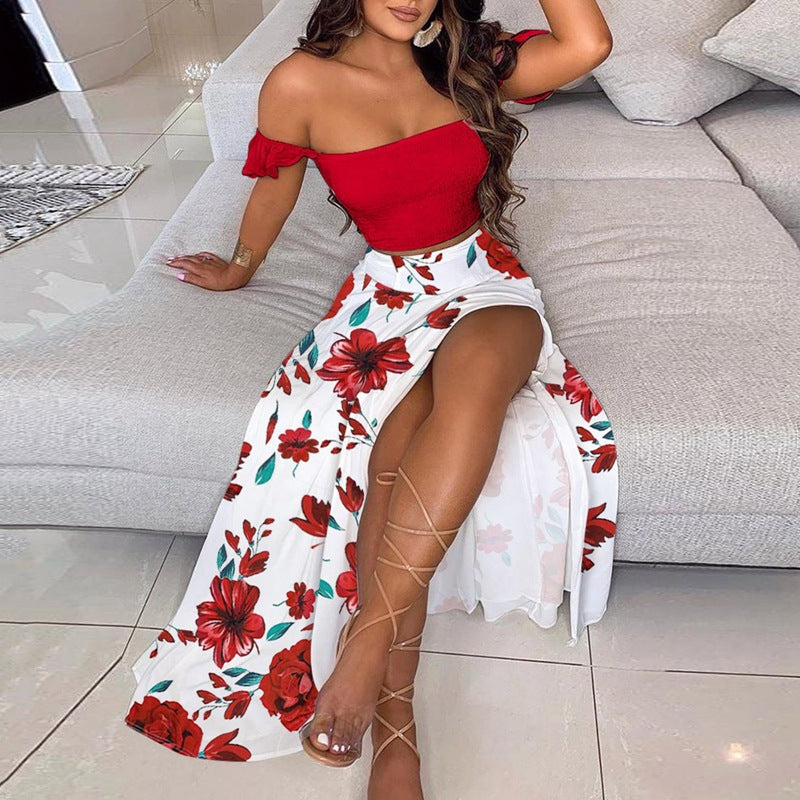 Women's French Bohemian Printed Mid-length Retro Tube Suits