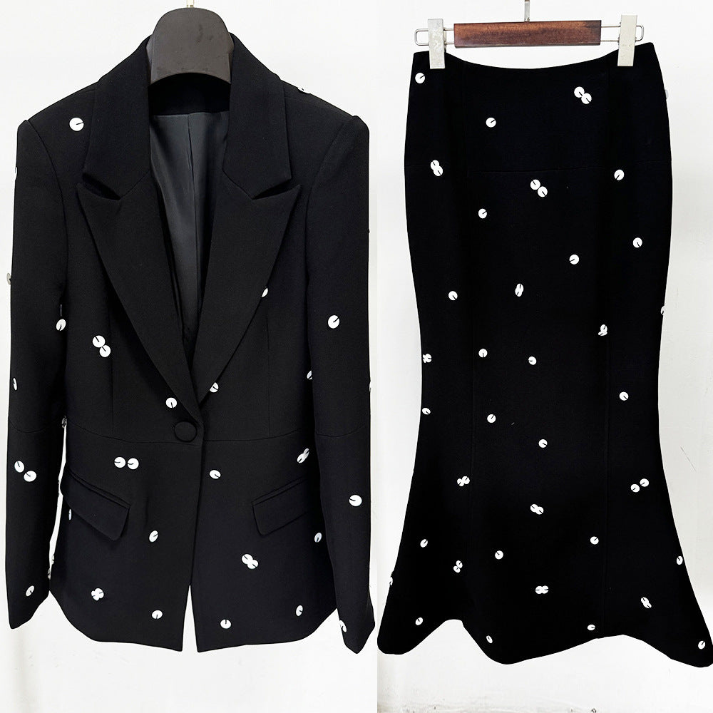Two-piece Fashionable Sequins Color Matching Fishtail Fashion Casual Suit