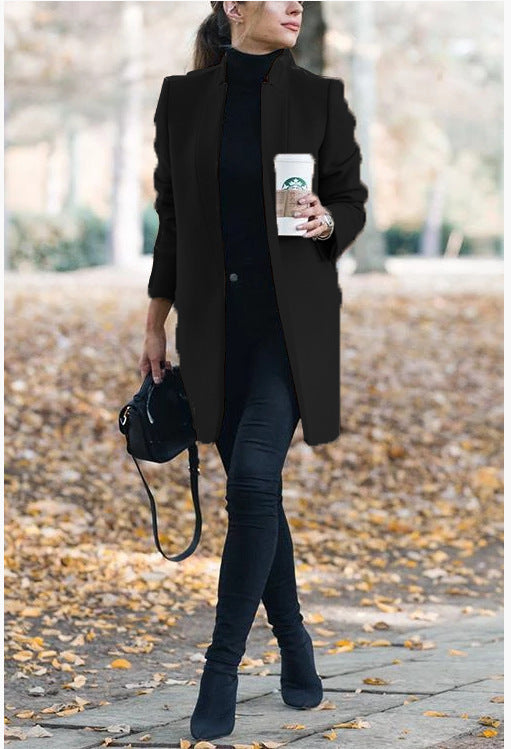 Fashion Solid Color Stand Collar Woolen Women's Sweater, Sweater