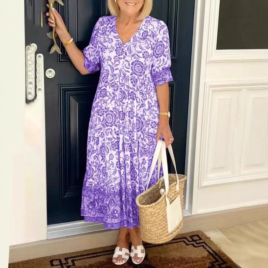 Summer Temperament Commute Long Floral Printed Dress