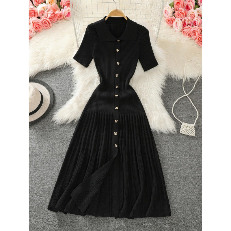 Collar Gold Buckle Woolen Long Dress Dresses