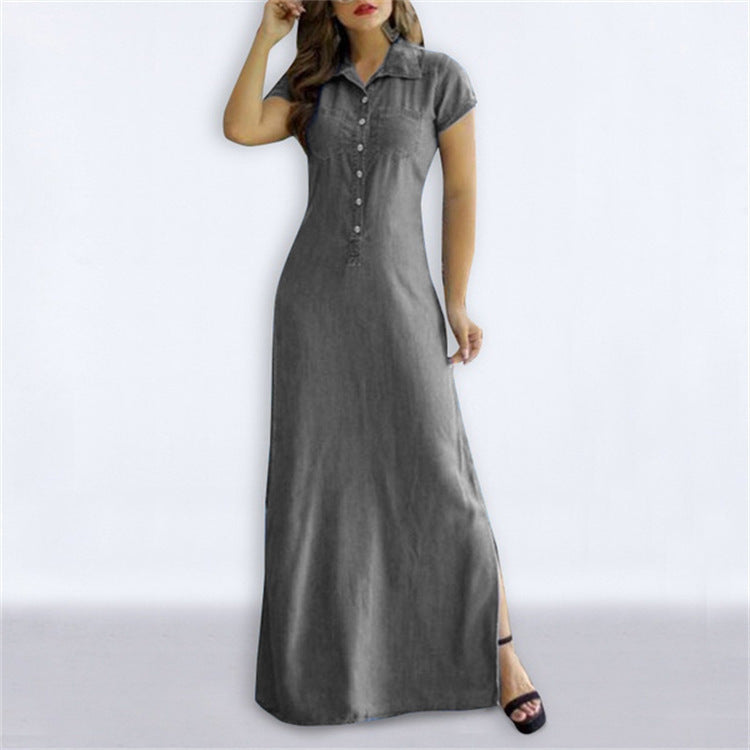 Collar Slit Pocket Large Swing Casual Dress