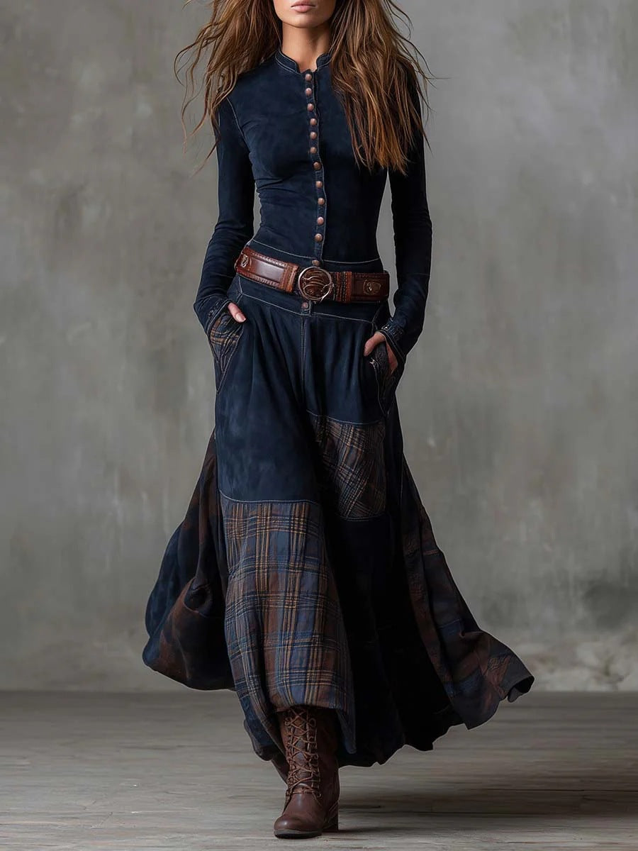 Women's Retro Patchwork Patch Wide Leg Loose Dresses