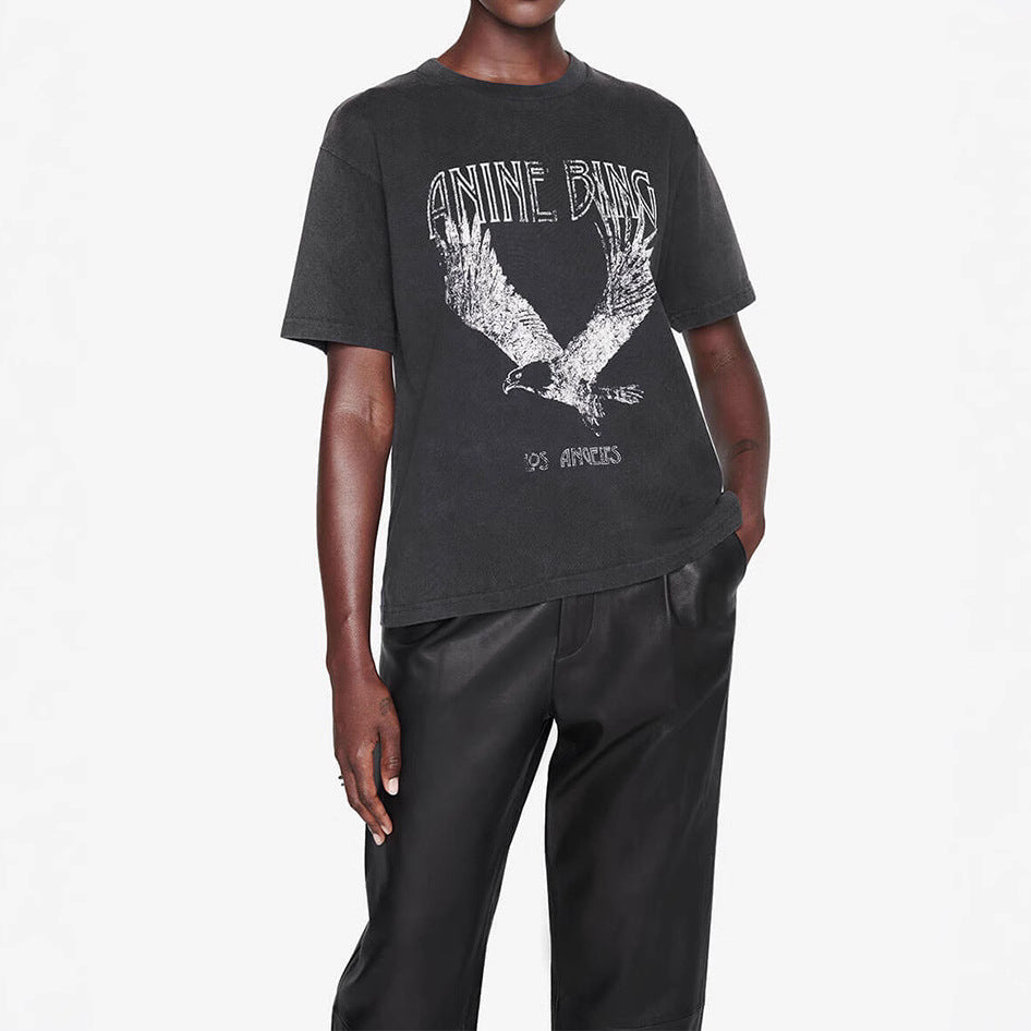 Women's American Niche Eagle Print Fried Snowflake Color Wash Blouses