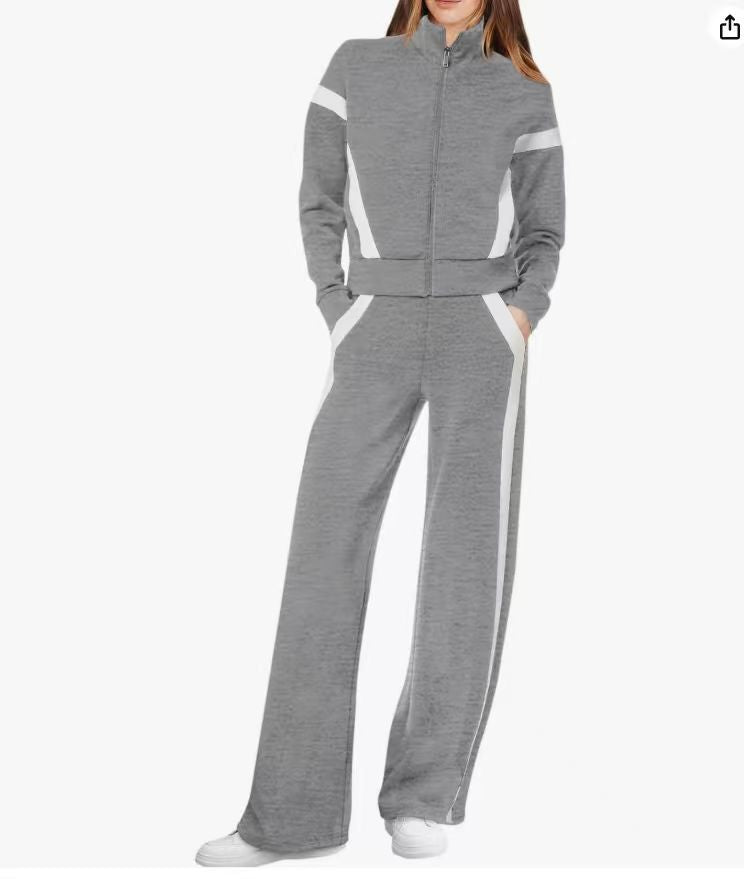Women's Color Zipper Line Trousers Leisure Sports Fashion Casual Suit