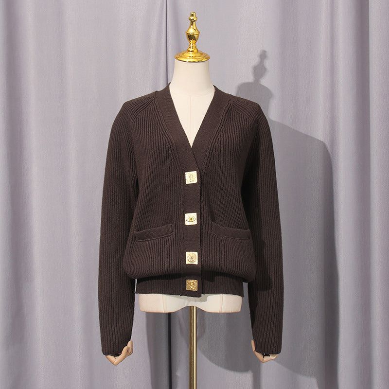 Women's Elegant Long-sleeved Autumn Single-breasted High-grade Pure Sweaters