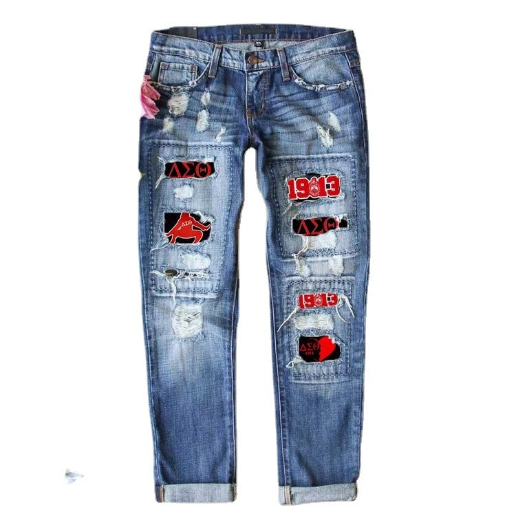 Women's Independence Day Flag Denim With Hole Clothing