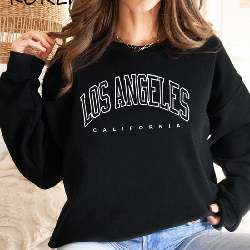 Women's Heel Wrapped Collar Brushed Hoody Round Neck Print Clothing