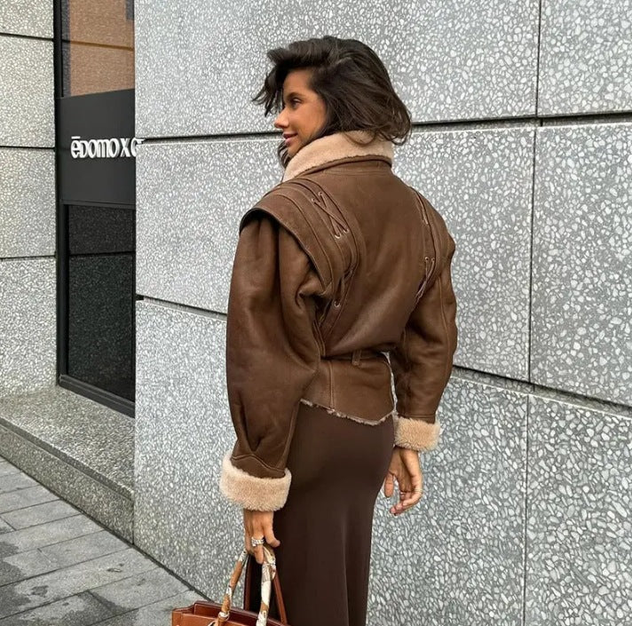 Women's Suede Warm Fur Brown Sweet Fresh Coats