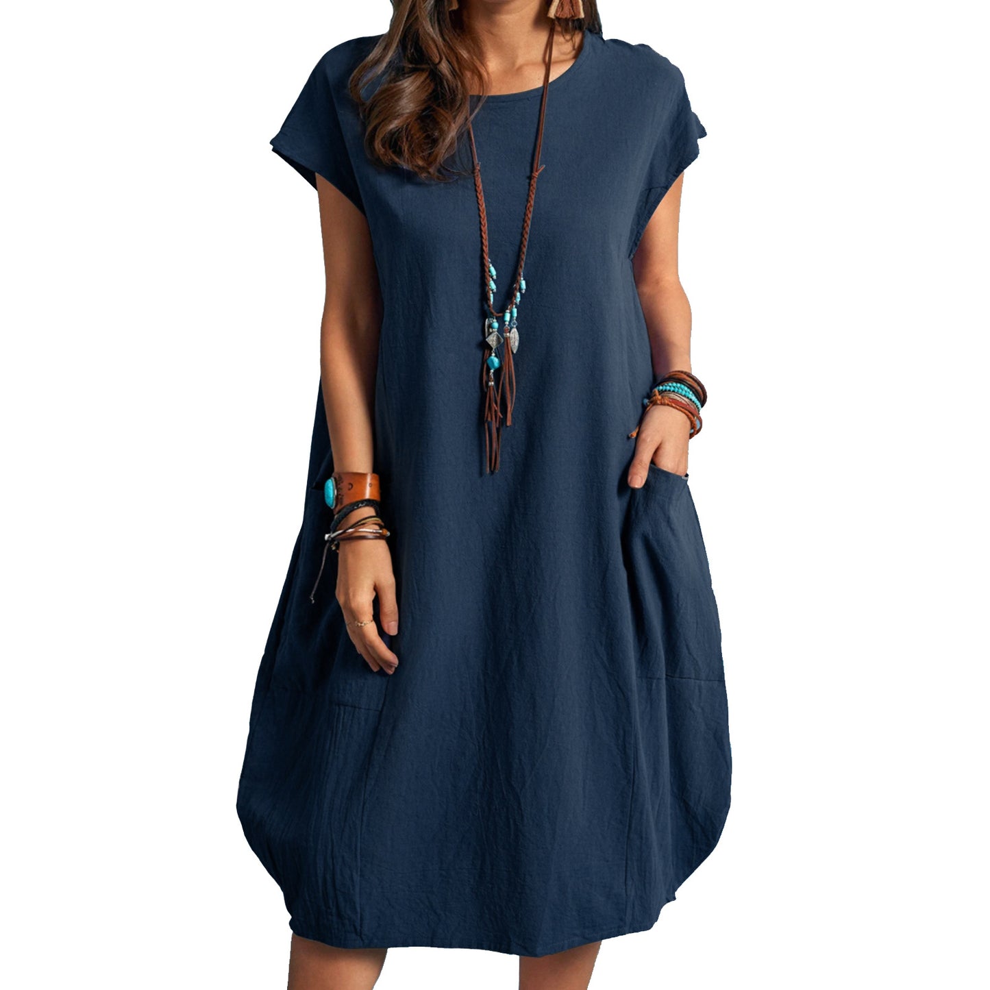 Summer Fashion Casual Lady Elegant Comfortable Holiday Pocket Dress