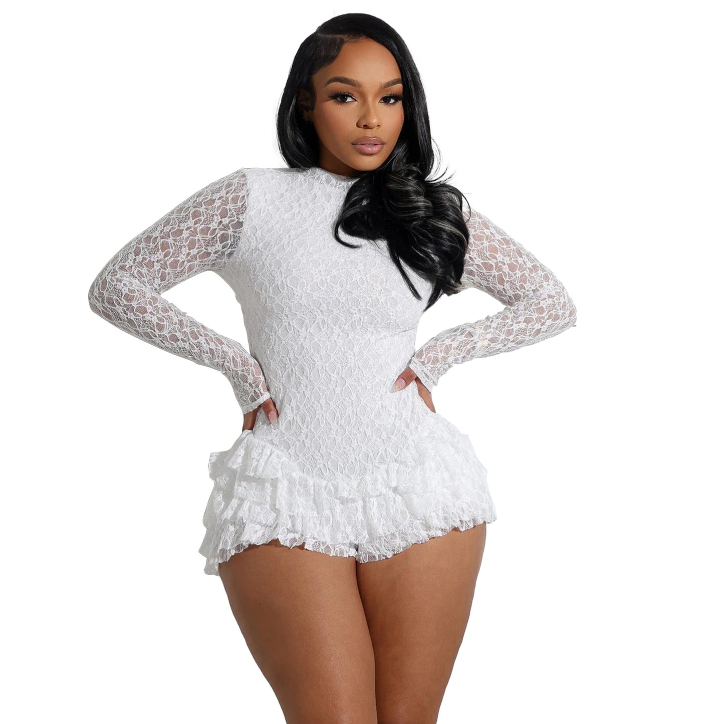 Women's Russian Sexy Lace Long Sleeve Wooden Jumpsuits
