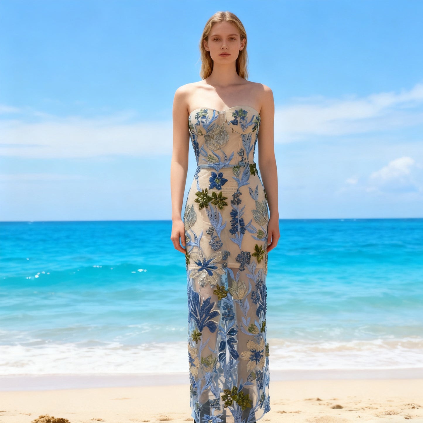 Embroidered Sequins Tube One-step Dress Sexy Dresses