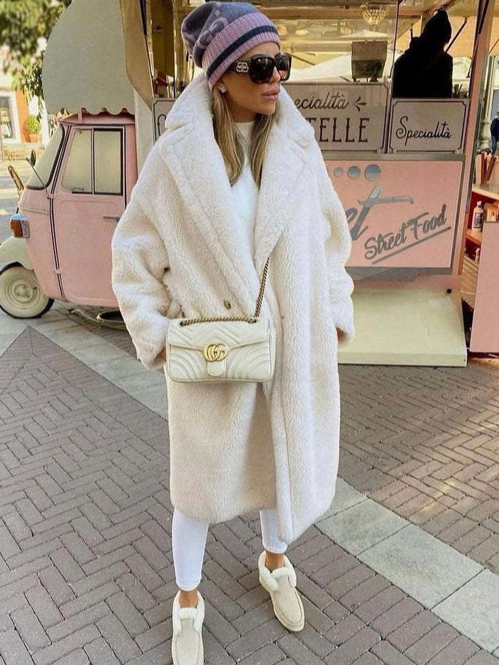 Women's Loose Fur Integrated Faux Mid-length Lamb Coats