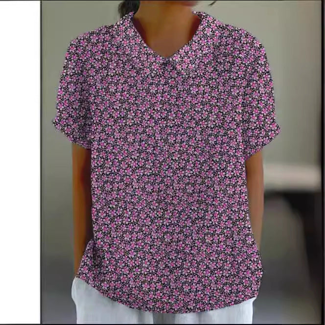Women's Summer Loose Print Crew Neck Casual Blouses