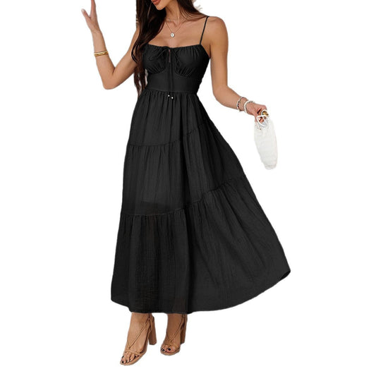Women's Style Solid Color High Waist Sling Dresses