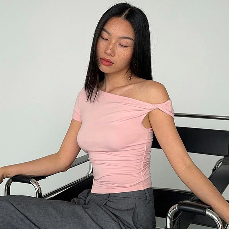 Women's Summer Solid Color Navel Asymmetric Sexy Blouses