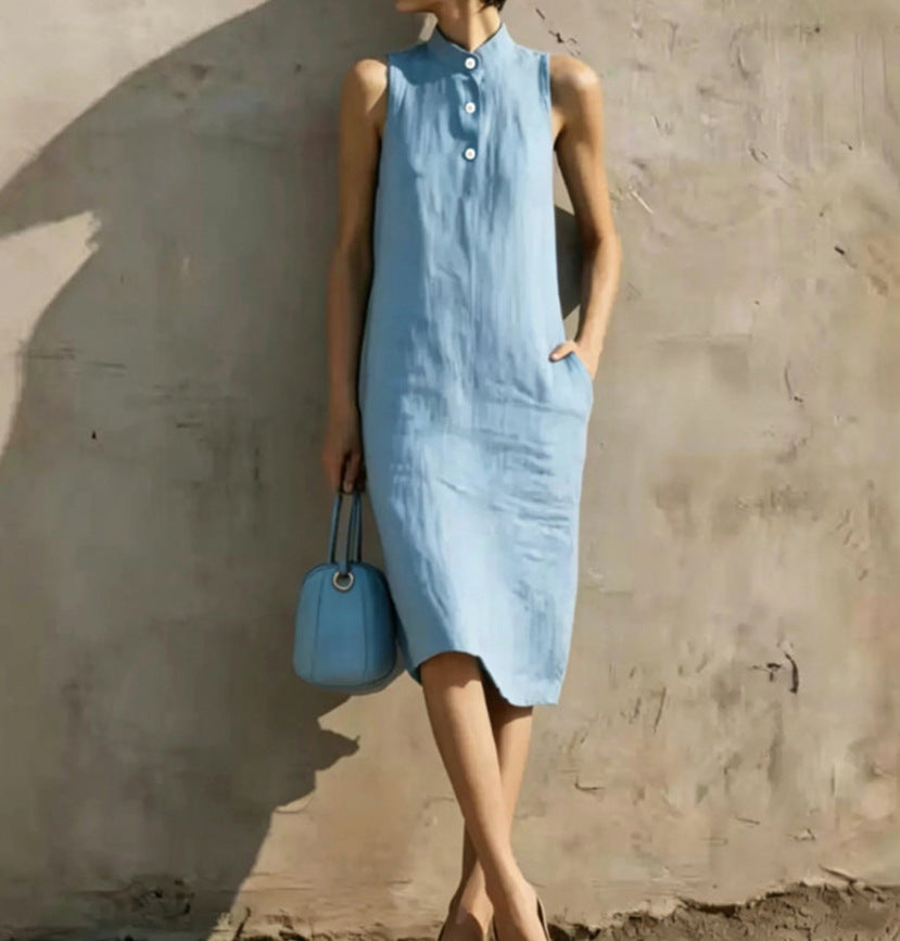 Attractive Summer Solid Color Loose Sleeveless Dress