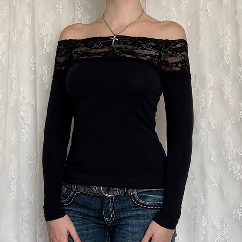 Women's Hot Lace Stitching Long Sleeve T-shirt Blouses