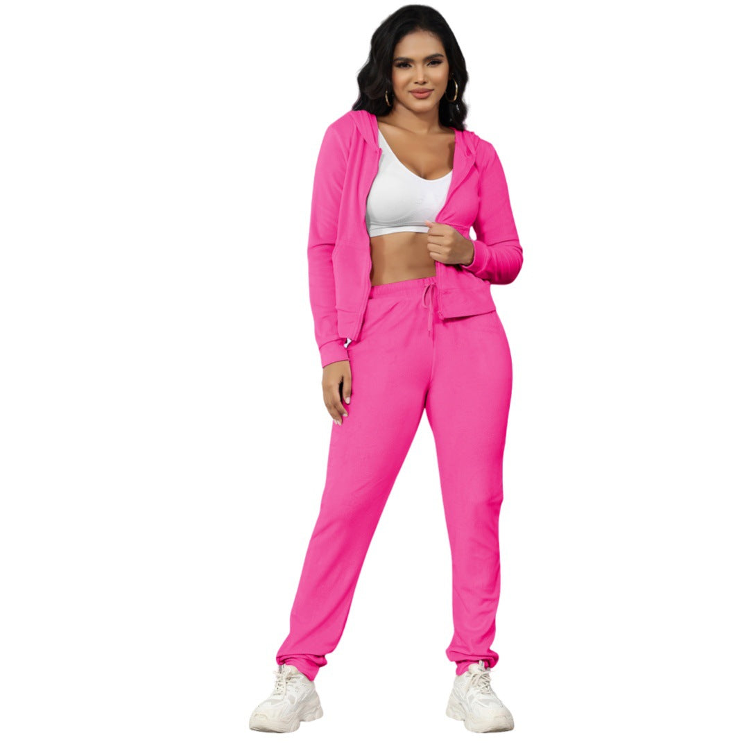 Women's Fashion Casual Sable Fur Hoodie Two-piece Suits