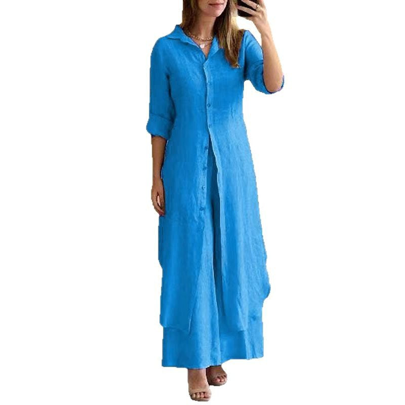 Women's Linen Elegant Long-sleeved Two-piece Set Fashion Casual Suit