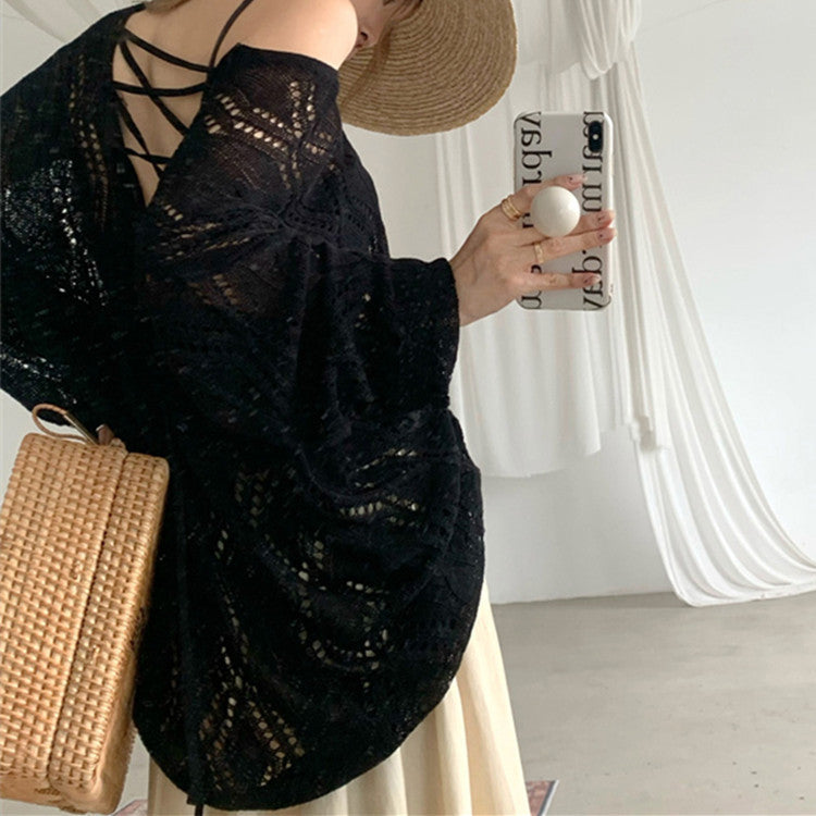 Women's Spring Cutout Backless Knitted Loose Coats