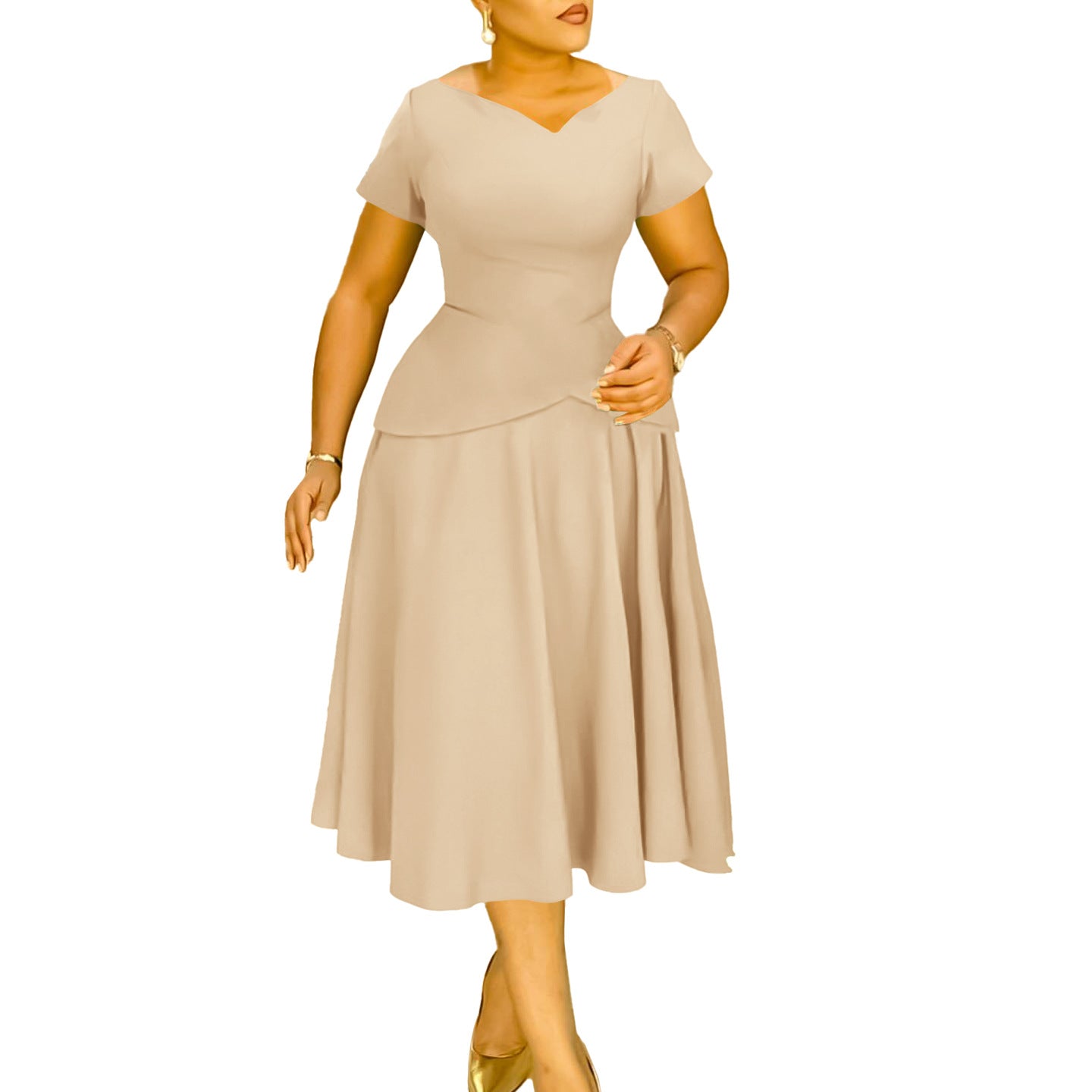 Summer Fashion Solid Color Sleeve A- Line Large Swing Dress