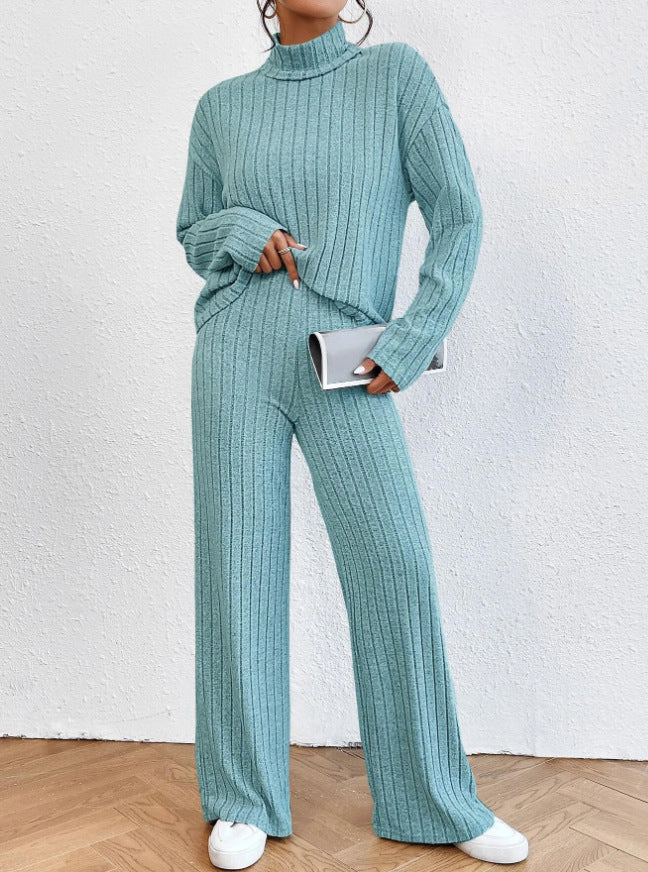 Women's Turtleneck Knitted Loose Trousers Two-piece Set Sweaters