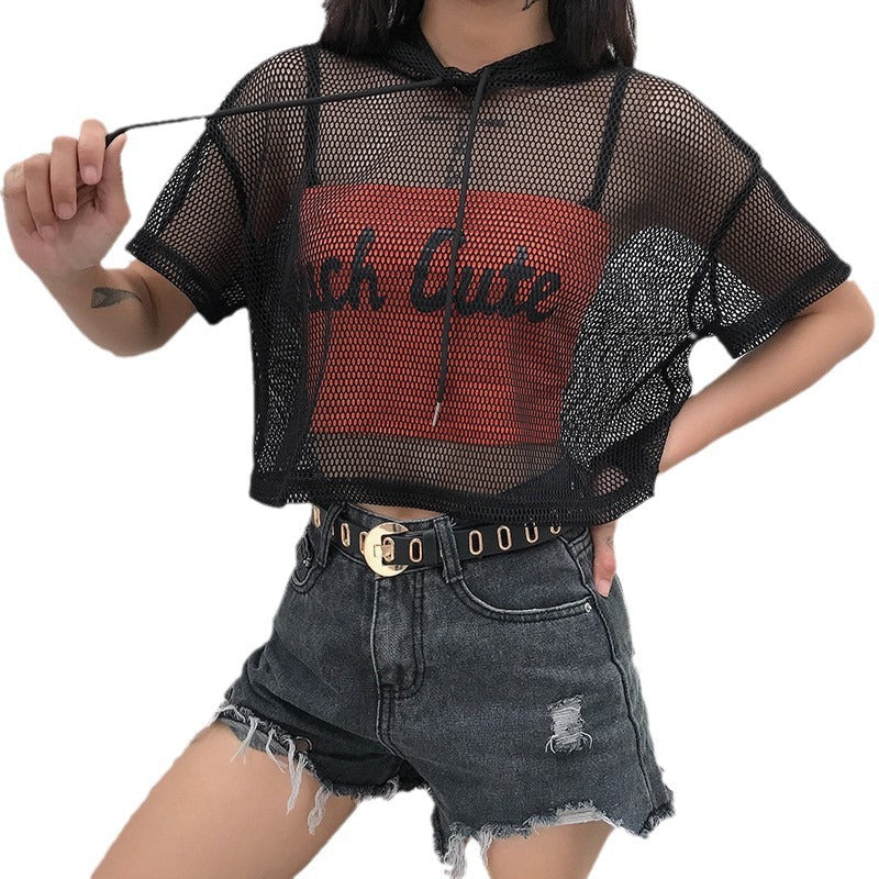 Women's Fashion Street Style Mesh Outerwear T-shirt Blouses