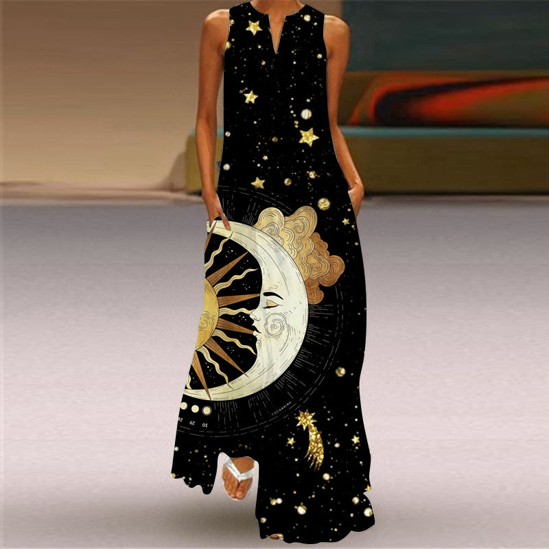 Women's Fashion Printed Sexy Pocket Maxi Dress Dresses