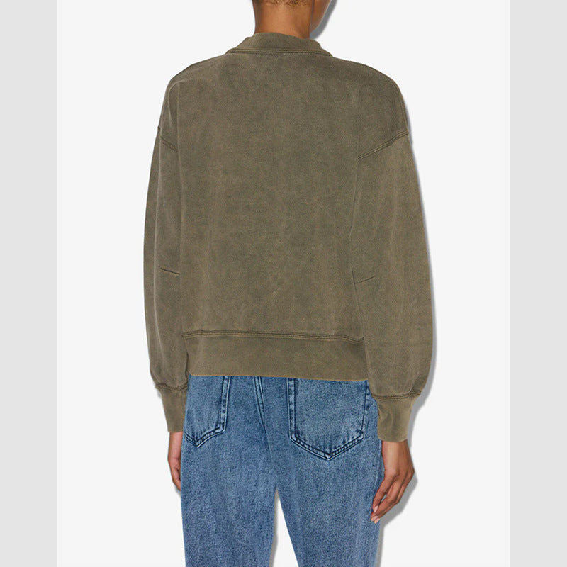 Women's Niche Flocking Stand Collar Dyed Washed Sweaters