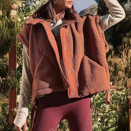 Women's Plush Large Sleeveless Warm Button Vests