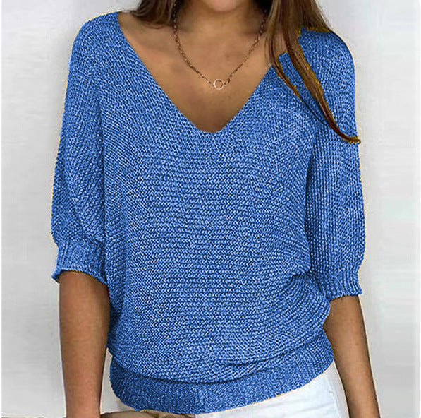 Women's Basic Style Slimming Sleeve Solid Color Bottoming Sweater